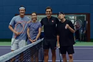 神仙组合！️周杰伦搭档费德勒对战李娜搭档张之臻